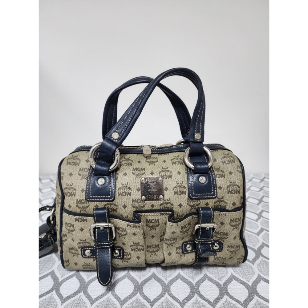 MCM PVC Leather Pocket Shoulder Bag Black/Gray - Picture 6 of 14